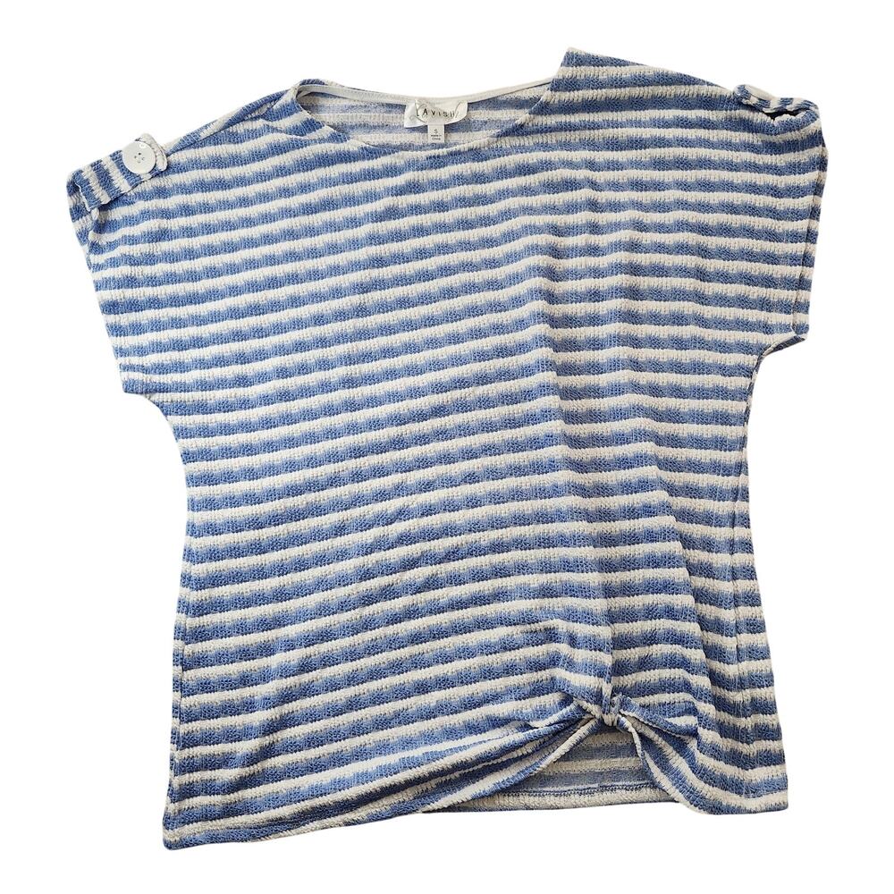 Lavish Blue and White Striped Knit Sailor Button Twist Front Blouse Top Small